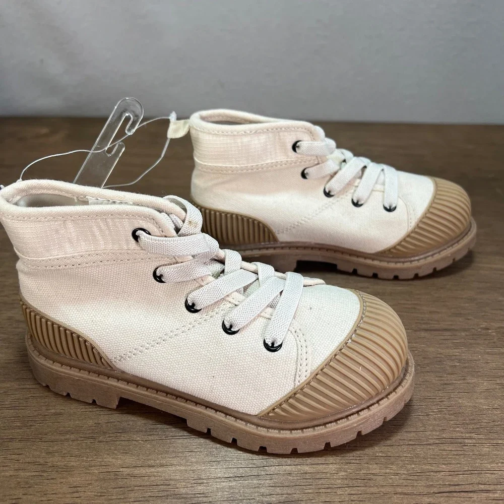Carter's Cisco Toddler Shoes Unisex ‎ Ivory Canvas Lace Up Combat Boots Size 10